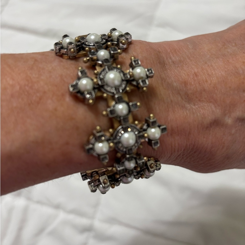 CAbi Tudor Cuff Bracelet - Gold with pearl.